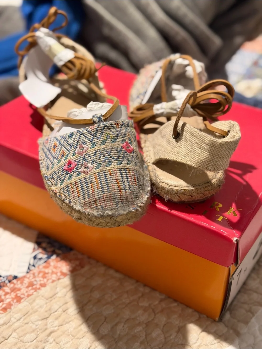 Woven Espadrille Lace-Up Flats - Multicolor
